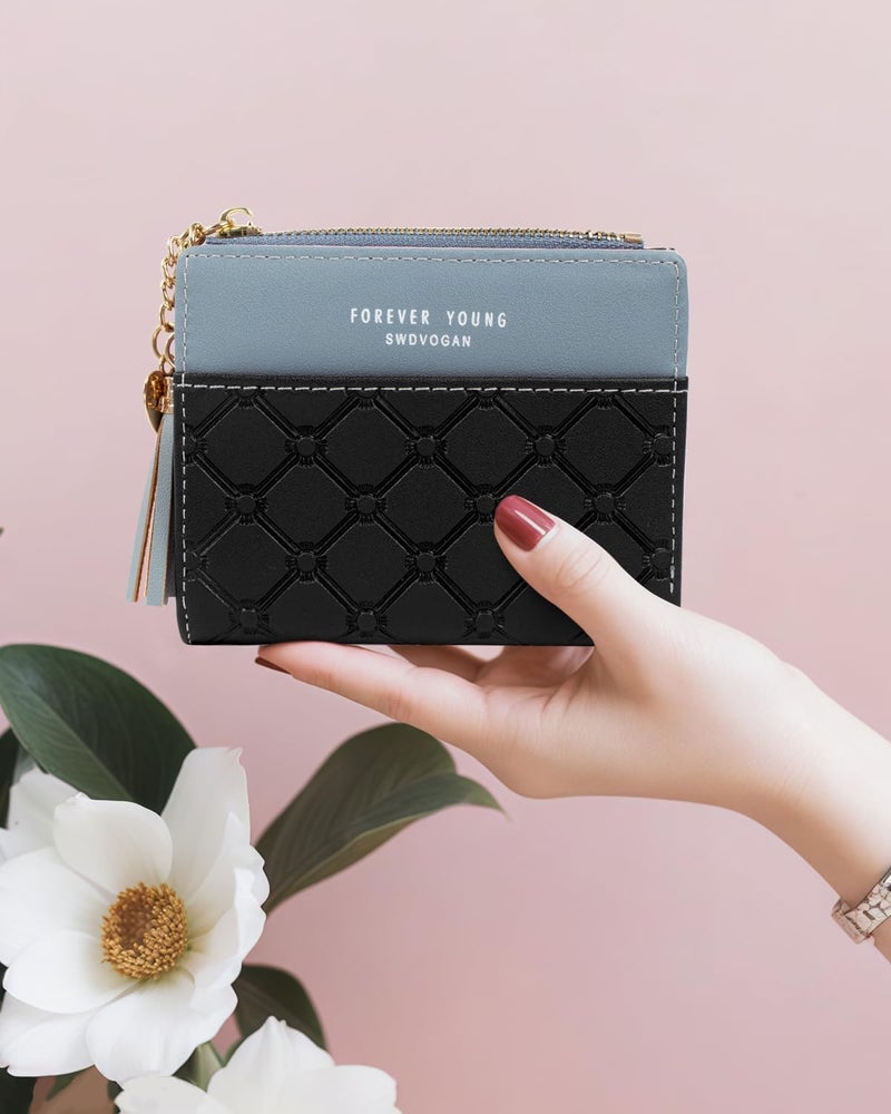 KOTORA Womens Small Wallet Girls Tiny Slim Wallets Pretty Mini Card Holder Thin Short Zip Coin Purse with Love Pendant and Tassels (Z-Black) - Image 2